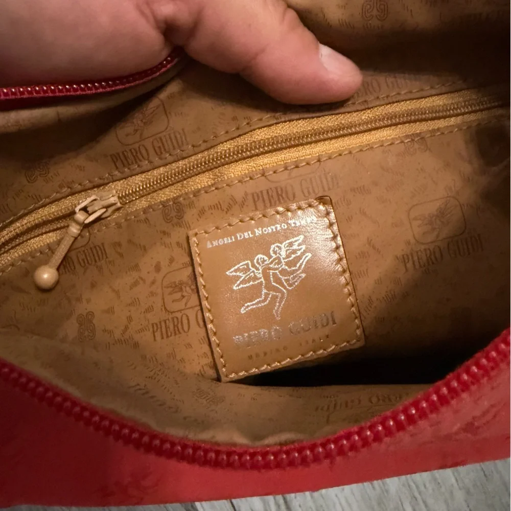 Piero Guidi Red Nylon and Patent Leather Shoulder Bag Made in Italy - Picture 10 of 10